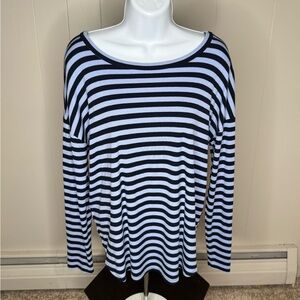 Lou & Grey Navy and White Striped Long Sleeve Top size medium